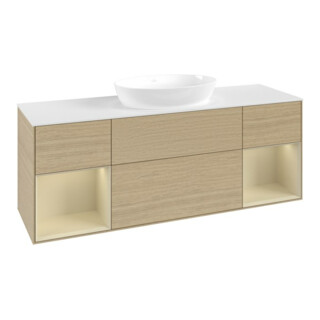 V&B Meuble sous lavabo Finion 160 cm, blanc mat, poignée argentée mate, laqué, finition ven