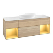 V&B Meuble sous lavabo Finion 160 cm, blanc mat, poignée or mat, ven. oa