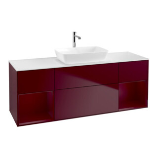 V&B Meuble sous lavabo Finion 160 cm, blanc mat, porte avec laque, poignée métallique