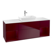 V&B Meuble sous lavabo Finion 160 cm, blanc mat, porte avec laque, poignée métallique