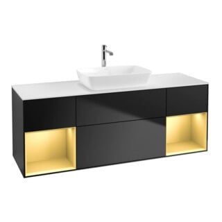 V&B Meuble sous-lavabo Finion 160 cm, blanc mat, porte en laque, bleu mat, laque