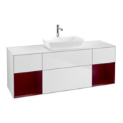 V&B Meuble sous lavabo Finion 160 cm, blanc mat, porte en verre mat laqué, blanc mat laqué-1