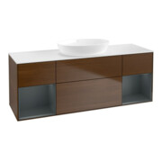 V&B Meuble sous lavabo Finion 160 cm, blanc mat, porte médiane, laqué, noyer veinée
