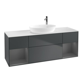 V&B Meuble sous lavabo Finion 160 cm, blanc mat, rangée A mat laqué, avec plan bleu mat laqué