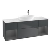 V&B Meuble sous lavabo Finion 160 cm, blanc mat, rangée A mat laqué, avec plan bleu mat laqué-1