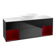 V&B Meuble sous lavabo Finion 160 cm, blanc mat, rangement en peuplier mat laqué, bleu mat laqué