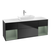 V&B Meuble sous lavabo Finion 160 cm, blanc mat, rangement huile mat laqué, bleu mat laqué