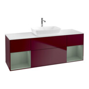 V&B Meuble sous lavabo Finion 160 cm, blanc mat, rangement huilé, poignée métal