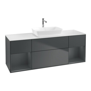 V&B Meuble sous lavabo Finion 160 cm, blanc mat, rangement médium mat laqué, médium bleu mat laqué