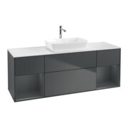 V&B Meuble sous lavabo Finion 160 cm, blanc mat, rangement médium mat laqué, médium bleu mat laqué-1