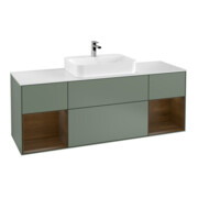 V&B Meuble sous lavabo Finion 160 cm, blanc mat, rangement noyer, poignée laquée-1