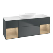 V&B Meuble sous lavabo Finion 160 cm, blanc mat, rangement ouvert, miroir avec éclairage LED