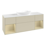 V&B Meuble sous lavabo Finion 160 cm, blanc mat, rangement simple, gris mat laqué