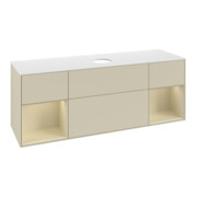 V&B Meuble sous lavabo Finion 160 cm, blanc mat, rangement simple, gris mat laqué-4