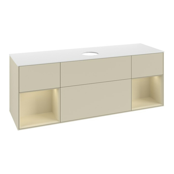 V&B Meuble sous lavabo Finion 160 cm, blanc mat, rangement simple, gris mat laqué