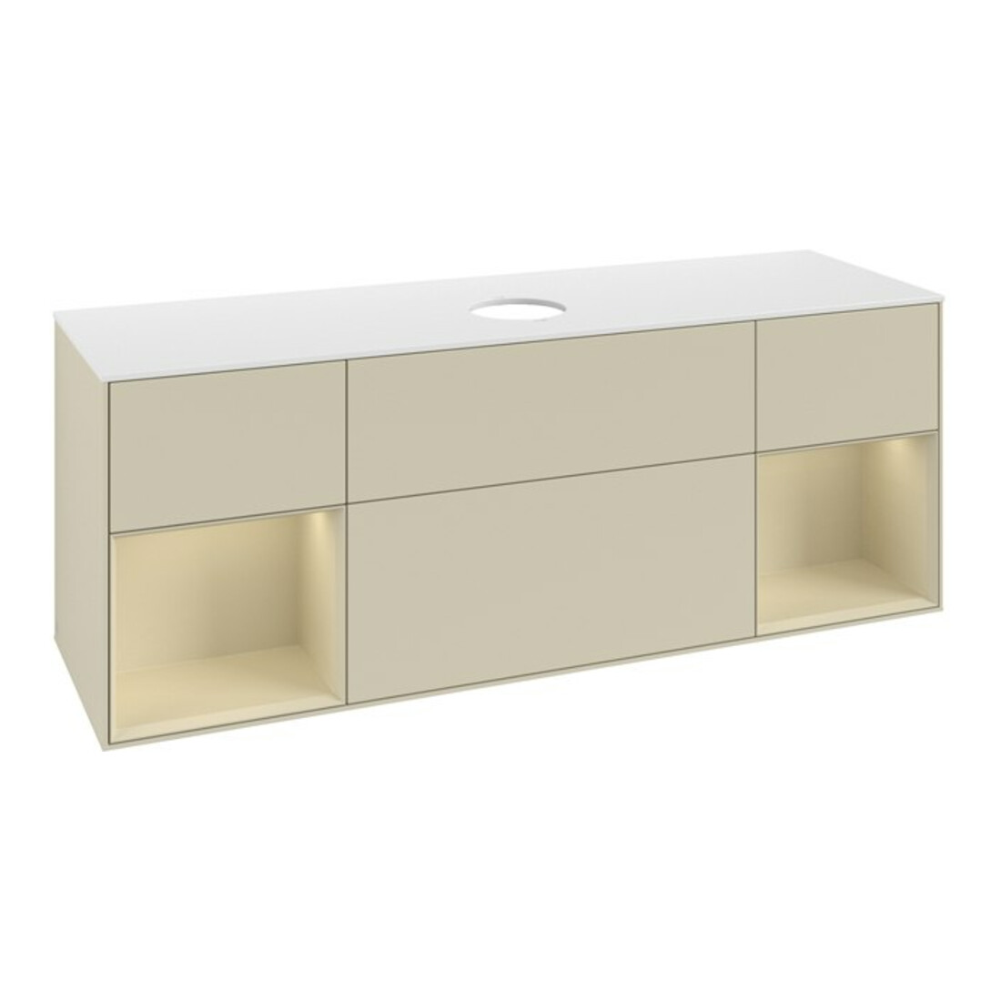 V&B Meuble sous lavabo Finion 160 cm, blanc mat, rangement simple, gris mat laqué