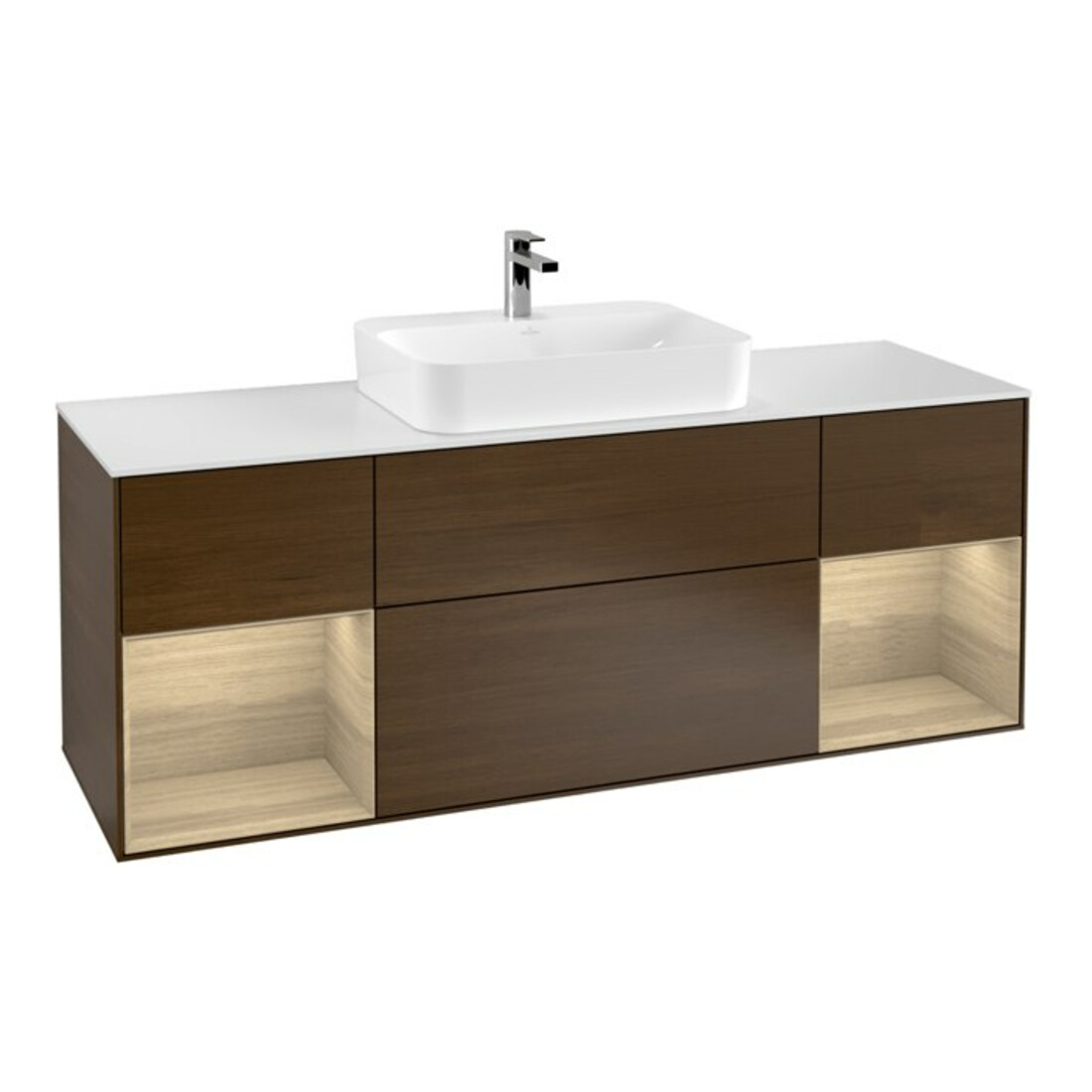 V&B Meuble sous-lavabo Finion 160 cm, blanc mat, réglette Oa ven, wal ven