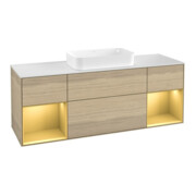 V&B Meuble sous-lavabo Finion 160 cm, blanc mat, réglette or mat, ven Oa