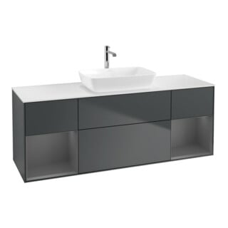 V&B Meuble sous lavabo Finion 160 cm, blanc mat, tiroir A mat, avec poignée bleue mat
