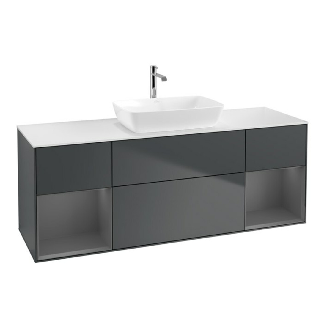 V&B Meuble sous lavabo Finion 160 cm, blanc mat, tiroir A mat, avec poignée bleue mat