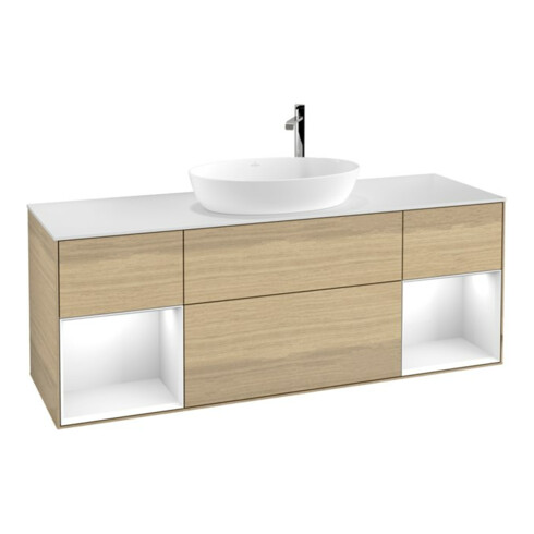 V&B Meuble sous lavabo Finion 160 cm, blanc mat, tiroir blanc laqué, poignée ven