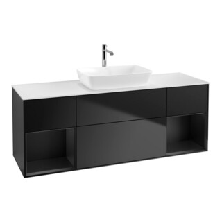 V&B Meuble sous lavabo Finion 160 cm, blanc mat, tiroir bleu mat laqué