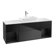 V&B Meuble sous lavabo Finion 160 cm, blanc mat, tiroir bleu mat laqué