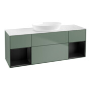 V&B Meuble sous-lavabo Finion 160 cm, blanc mat, tiroir bleu mat laqué, olivier mat laqué