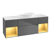 V&B Meuble sous lavabo Finion 160 cm, blanc mat, tiroir laqué, anthracite mat