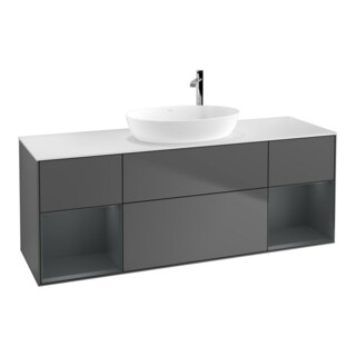 V&B Meuble sous lavabo Finion 160 cm, blanc mat, tiroir médian mat laqué, anthracite m