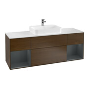 V&B Meuble sous lavabo Finion 160 cm, blanc mat, tiroir médium mat laqué, noyer veneer