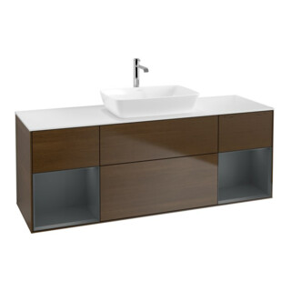 V&B Meuble sous lavabo Finion 160 cm, blanc mat, tiroir moyen, laqué, noyer veinée