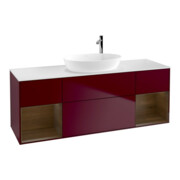 V&B Meuble sous lavabo Finion 160 cm, blanc mat, tiroir noyer, poignée métal