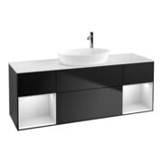 V&B Meuble sous lavabo Finion 160 cm, blanc mat, tiroirs blancs laqués, bleu laqué