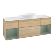 V&B Meuble sous lavabo Finion 160 cm, blanc mat, tiroirs huile, poignée ven