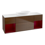 V&B Meuble sous lavabo Finion 160 cm, blanc mat, tiroirs laqués, noyer veiné-1