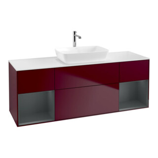 V&B Meuble sous lavabo Finion 160 cm, blanc mat, tiroirs médium mat laqué, poignée métal