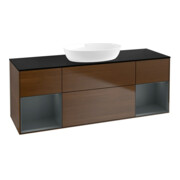 V&B Meuble sous-lavabo Finion 160 cm, bleu clair, 1 porte, laqué, noyer veinée