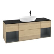 V&B Meuble sous lavabo Finion 160 cm, bleu clair, 1 porte, laqué, ouverture à pression