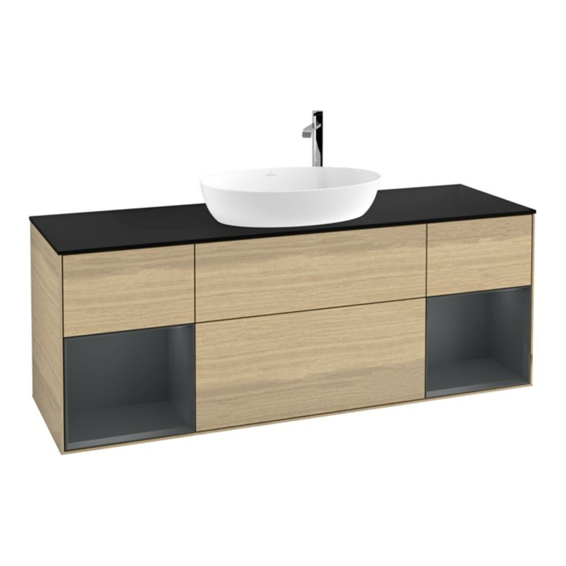 V&B Meuble sous lavabo Finion 160 cm, bleu clair, 1 porte, laqué, ouverture à pression