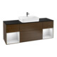 V&B Meuble sous lavabo Finion 160 cm, bleu clair, étagère blanche avec laque, noyer veinée-1
