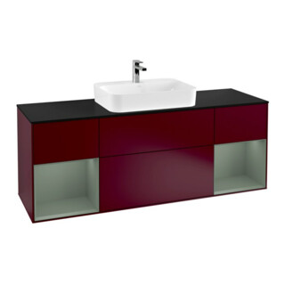 V&B Meuble sous lavabo Finion 160 cm, bleu clair, étagère huile avec laque, poignée m