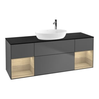 V&B Meuble sous lavabo Finion 160 cm, bleu clair, étagère ouverte, anthracite m
