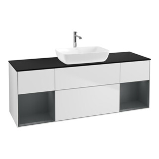 V&B Meuble sous lavabo Finion 160 cm, bleu clair mat, étagère moyenne mate laquée, blanc mat laqué