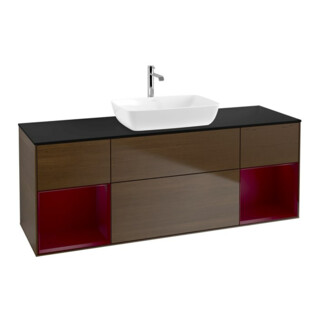 V&B Meuble sous-lavabo Finion 160 cm, bleu clair, porte battante, laqué, noyer veinée