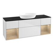 V&B Meuble sous lavabo Finion 160 cm, bleu clair, rangement ouvert, blanc mat laqué