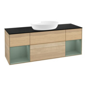 V&B Meuble sous lavabo Finion 160 cm, bleu clair, tablette en bois huilé, avec poignée ven