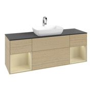 V&B Meuble sous lavabo Finion 160 cm, bleu clair, tiroirs gris clair, poignée ven-3