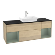 V&B Meuble sous lavabo Finion 160 cm, bleu clair, tiroirs, laqué, ouvertures verticales