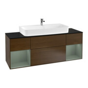 V&B Meuble sous lavabo Finion 160 cm, bleu, étagère, bois laqué, chêne sauvage